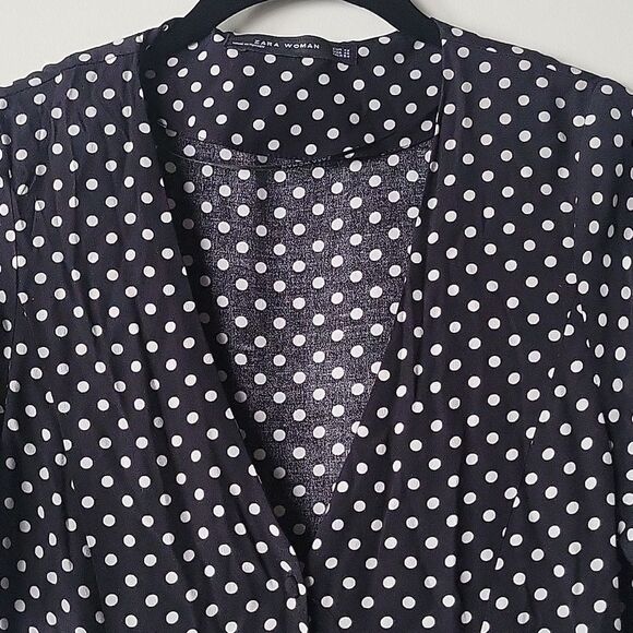 Zara Polka Dot Mini Black Summer Fit Flare Whimsy Goth Flowy Milkmaid Dress - Picture 7 of 15